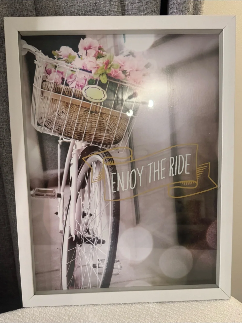Enjoy the Ride Framed Wall Art - White Frame with Pink Floral Accents